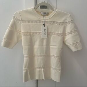 Sea New York Devon Short Sleeve Knit Tee in Cream- Size M; New with Tags